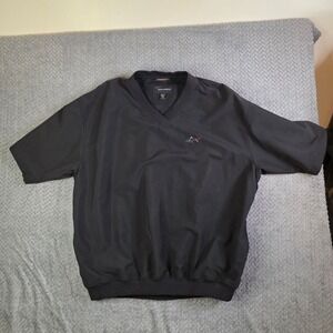 Greg Norman Shark Logo Black V-Neck Golf Windbreaker Pullover Men's L Short Slee
